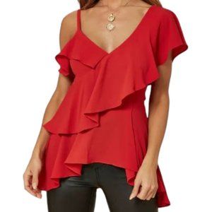 NWT Maddison Red  One Shoulder Ruffle Layered Top size 6